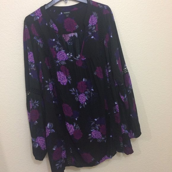 torrid Tops - Torrid Boho Tunic Blouse Black / Plum Floral NWOT